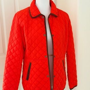 Ralph Lauren Orange Quilted Field Jacket. Classic look. Brown Suede trim.